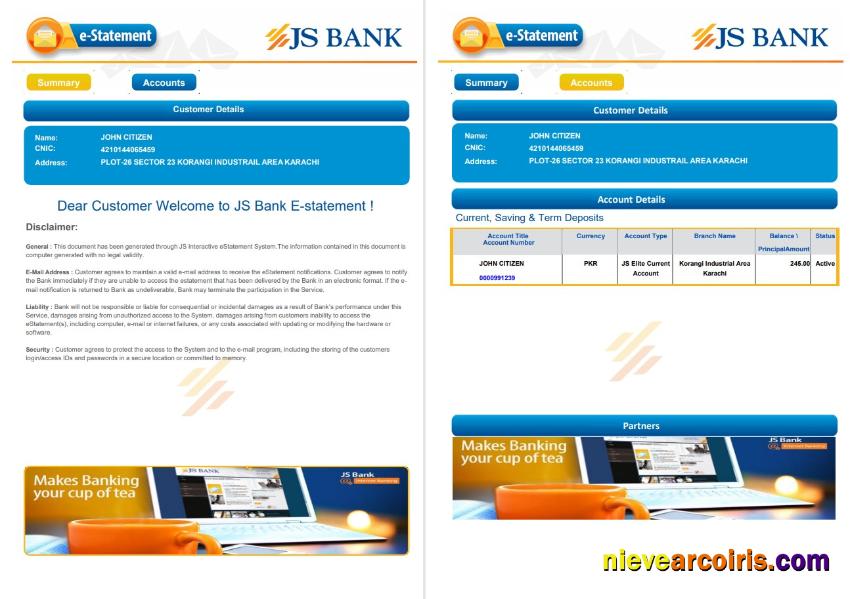 Pakistan JS bank e-statement 3 pages